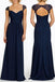 Navy Blue Long Open Back Cap Sleeve Sexy Chiffon Bridesmaid Dresses DM189