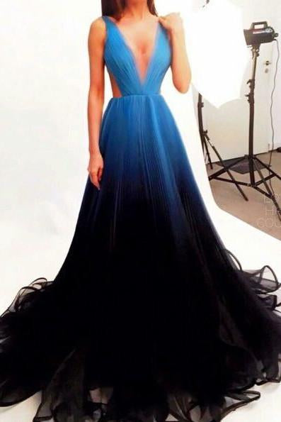 Stunning Prom Dress,Black Prom Dress,Ombre Prom Dress,Gradient Prom Dress,Tulle Prom Dresses Long Evening Party Dress,A Line Prom Dresses