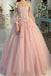Ball Gown Off-the-Shoulder Tulle Long Sleeves Hand-Made Flower Floor-Length Prom Dresses DM1866