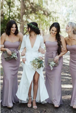 Mermaid Sweetheart Floor-Length Lilac Chiffon Bridesmaid Dress with Belt DMR95