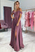 Charming A Line Off the Shoulder Spaghetti Straps Grape Long Prom Dresses DME91