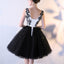 Black Tulle A Line Beading Short Bateau Homecoming Dresses With Lace Top DMC7