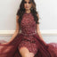 Burgundy Sequined Short Beaded Rhinestones Formal Homecoming Dress DMC11