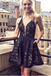 A-Line Deep V-Neck Straps Short Black Lace Homecoming Dress with Pockets DMA93