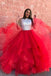 Charming Red Ball Gowns Organza Ruffle Sequin Top Prom Dresses DMF68