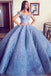 Blue Lace Off The Shoulder Ball Gown Quinceanera Dresses,Princess Prom Dress DMC91