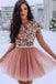 Blush Pink Short Prom Dresses 3D Flowers Beaded Homecomingl Dresses DMP5