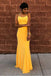 Mermaid Spaghetti Straps Floor-Length Yellow Sexy Prom Dress DMQ67