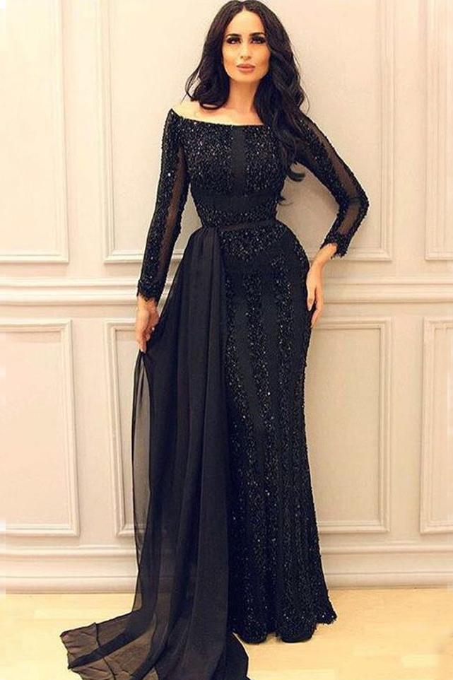Black Long Sleeves Mermaid Prom Gowns,Sexy Formal Women Evening Dress Demodresses Black Long Sleeves Mermaid Prom Gowns,Sexy Formal Women Evening Dress Demodresses