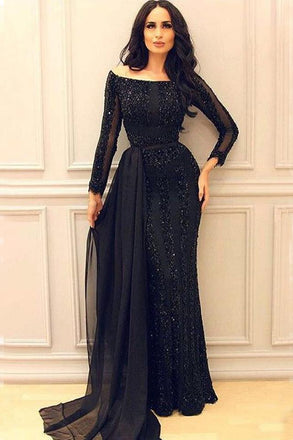 Black Long Sleeves Mermaid Prom Gowns,Sexy Formal Women Evening Dress DM784