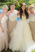 Elegant Halter A Line Long Bridesmaid Dress with Lace Appliques DMM99