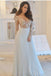A-Line Deep V Neck Long Sleeves Pleats Chiffon Prom Dress with Beading DMG5