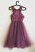 Grape Lace Top A Line Short Tulle Cheap Homecoming Dress DMD15
