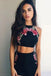 Tight Two Piece Black Satin Homecoming Dress with Flower Appliques DMB76