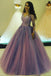 Princess Long V Neck Appliques Ball Gown Prom Dress With Long Sleeves DMB43
