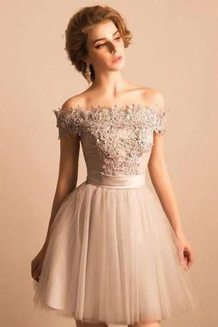 Stunning Homecoming Dress,Lace Homecoming Dresses,Tulle Prom Dresses,Off the Shoulder Prom Dress,Beading Prom Dress,Graduation Party Dresses