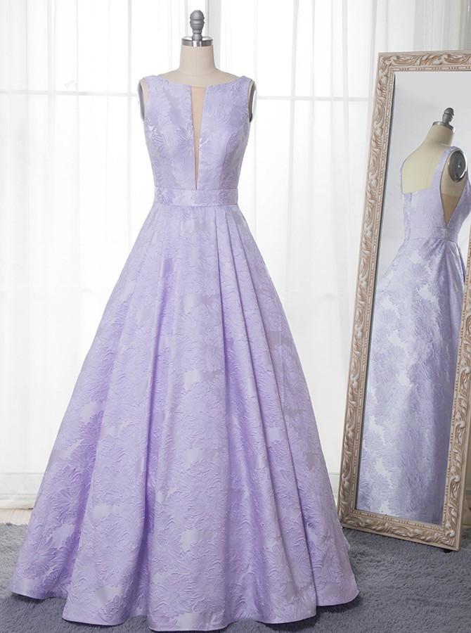 A-Line Floor-Length Lilac Printed Prom Dress, Simple Long Evening Dresses DMJ12