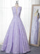 A-Line Floor-Length Lilac Printed Prom Dress, Simple Long Evening Dresses DMJ12