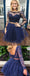 Two Piece Bateau Long Sleeves Dark Blue A Line Tulle Homecoming Dress DMB79