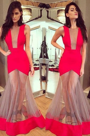 Red Long Mermaid Unique Prom Dress,Formal Evening Dresses DME49