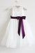 Light Ivory Lace Tulle Sleeveless Floor-length Flower Girl Dress With Eggplant Sash/Bows  DM213