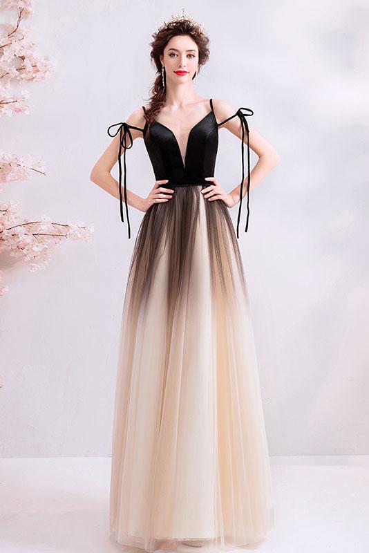 A Line Spaghetti Straps Tulle Long Prom Dress, Charming Evening Dresses DMQ70