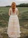 Ivory V Neck Long Lace Plus Size Prom Dresses with Pocket Vintage Formal Dress DMH66
