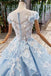 Princess Light Sky Blue Prom Dress with Flowers, Ball Gown Quinceanera Dress DMP50