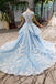 Princess Light Sky Blue Prom Dress with Flowers, Ball Gown Quinceanera Dress DMP50