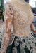 Green Long Sleeves Ball Gown Lace Prom Dress with Appliques, Long Prom Gown DMP51