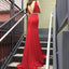 Red Deep V Neck Mermaid Evening Prom Dresses, Long Sexy Party Prom Dress DM118