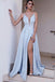 Light Blue Spaghetti Split Prom Dresses stunning Long Sexy A Line Evening Gowns DM112