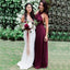 Fashion Burgundy A-Line Halter Backless Chiffon Bridesmaid Dresses with Sash DMD65