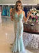 Vintage Mint Lace Mermaid Prom Dresses V Neck Elegant Formal Party Dress DMI26