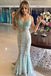 Vintage Mint Lace Mermaid Prom Dresses V Neck Elegant Formal Party Dress DMI26