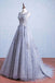 Glamorous A-Line Round Neck Gray Tulle Ball Gown Long Prom Dress DM142