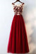 Charming Red A Line Long Tulle Lace Appliques Prom Dresses DMC21