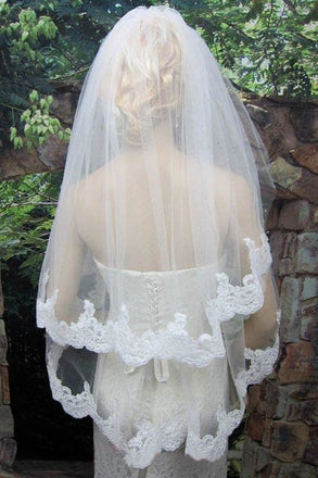2T Tulle White Lace Veil with Comb WV7