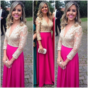 Sexy Beautiful A Line Chiffon Lace Long Sleeves Bridesmaid Dresses DM117