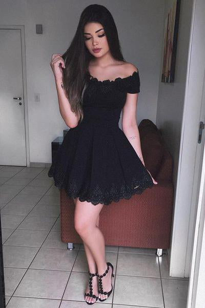 Black A-Line Off-The-Shoulder Homecoming Dresses,Short Prom Dresses Demodresses Black A-Line Off-The-Shoulder Homecoming Dresses,Short Prom Dresses Demodresses