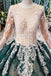 Green Long Sleeves Ball Gown Lace Prom Dress with Appliques, Long Prom Gown DMP51