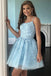 A Line Light Blue Tulle Homecoming Dress With Lace Appliques, Short Prom Dress DM1030