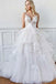 Romantic A-Line V Neck Tiered Appliques Tulle Long Wedding Dresses DMM87