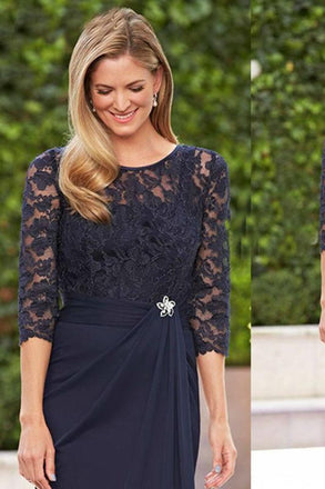 Elegant Navy Blue Lace half Sleeves Chiffon Short Mother of the Bride Dresses DM218