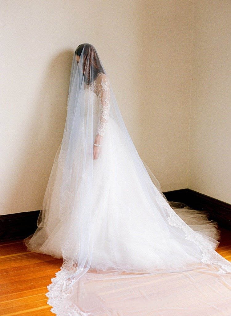 1T Tulle with Lace Wedding Bridal Veil Cathedral Length WV4