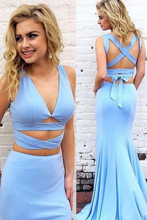 Sexy Mermaid Two-Piece V-Neck Blue Long Prom/Evening Dress stunning DM125