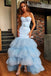 Sky Blue Tulle Sweetheart Neck Long Layered Evening Dress Cheap Prom Dresses DMI47