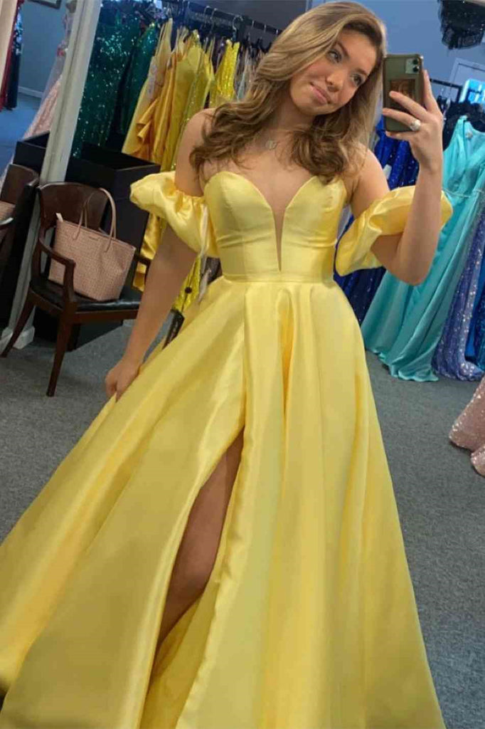Red Strapless A-Line Satin Long Prom Dress with Detachable Sleeves DMP280