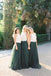 Modest Forest Green Tulle Ivory Lace Top Bridesmaid Dresses DMB97