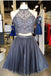 Two Piece Homecoming Dresses,Grey Homecoming Dresses,A Line Homecoming Dress,Short Prom   Dress,Beading Homecoming Dresses
